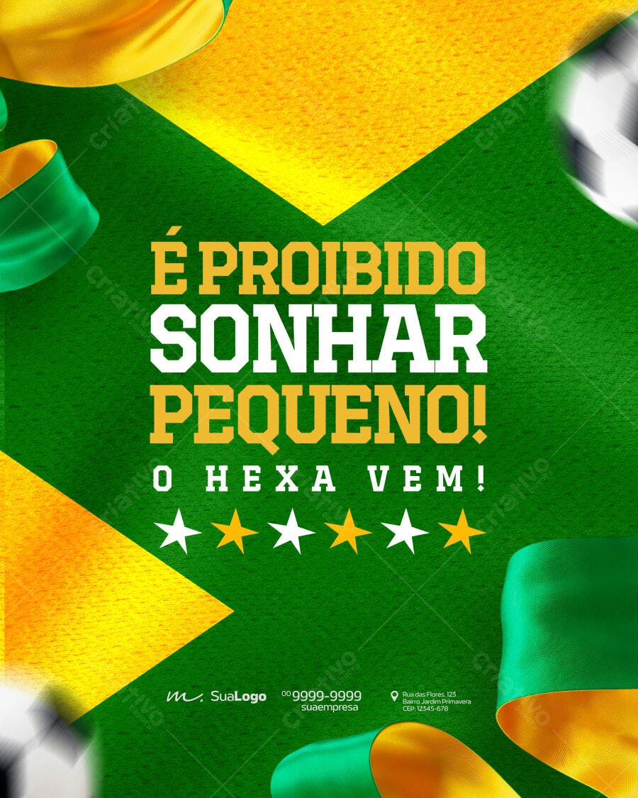 Post Copa do Mundo Brasil Hexa Verde Amarelo PSD Editável