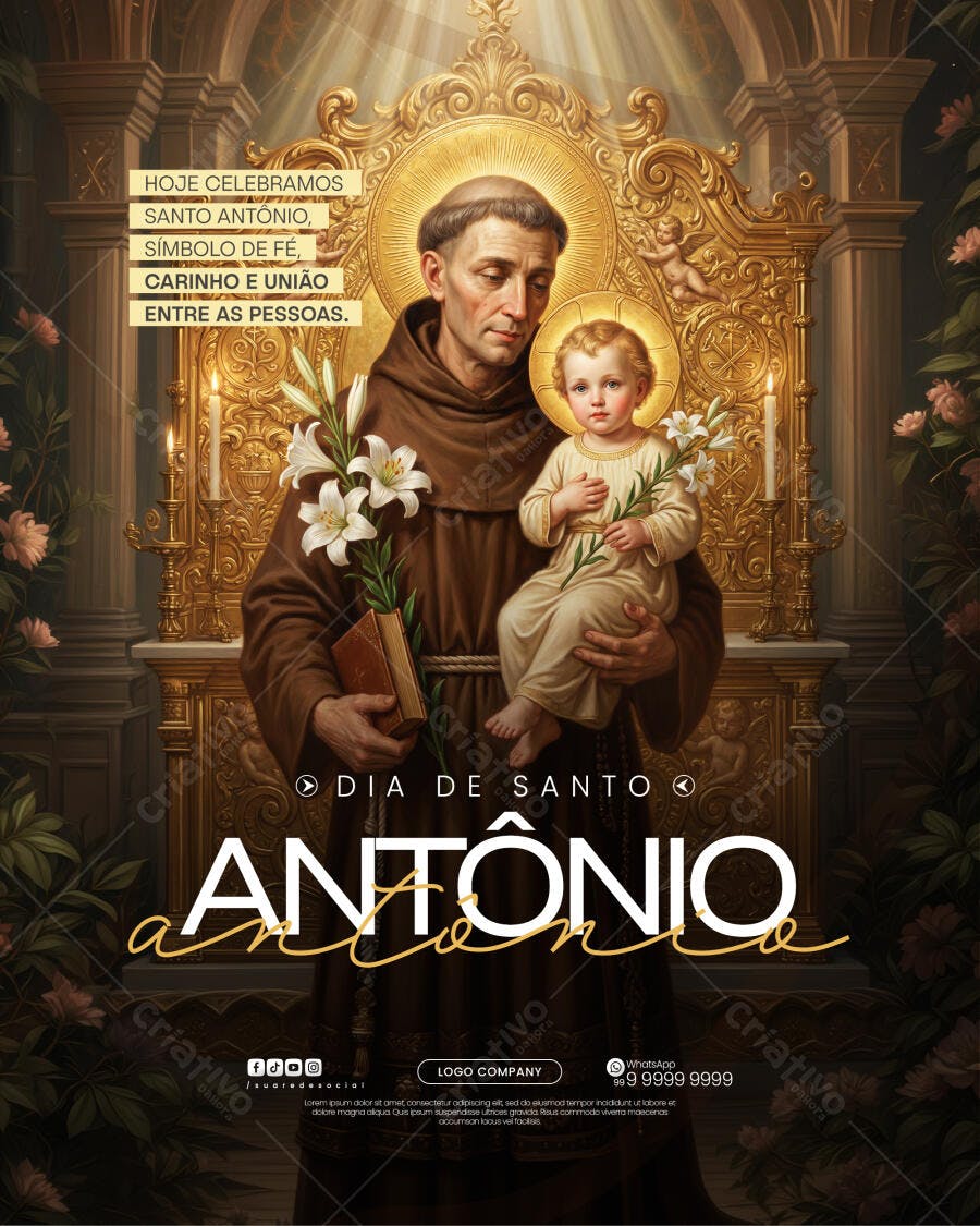 Post Instagram Dia de Santo Antônio Junho PSD Editável