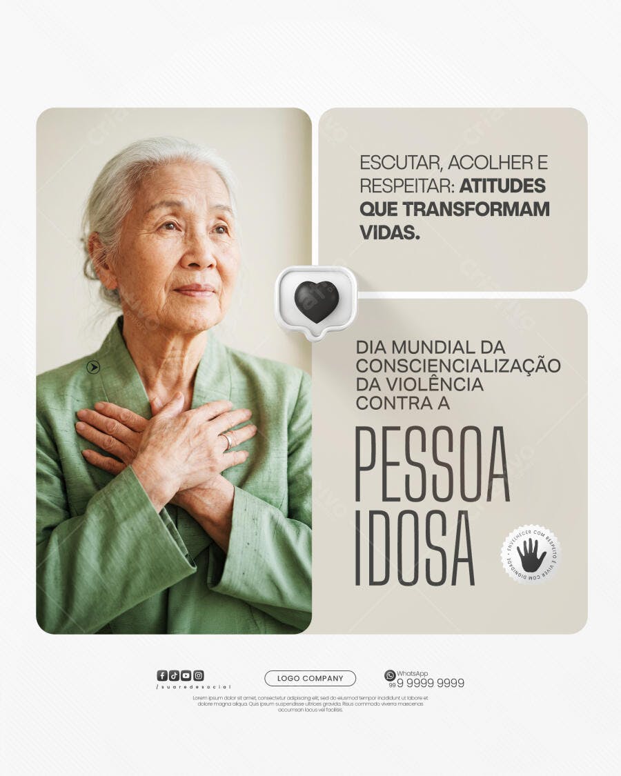 Post Instagram Dia Mundial Conscientização Violência Pessoa Idosa PSD Editável