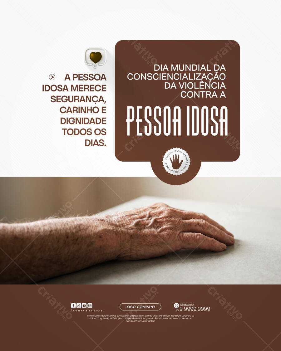 Post Instagram Dia Mundial Conscientização Violência Pessoa Idosa PSD Editável