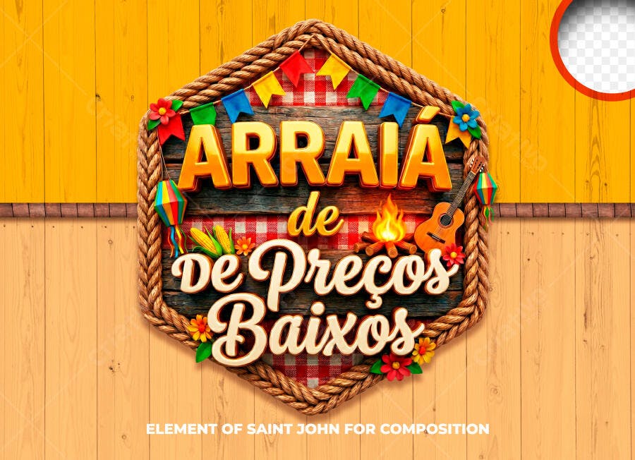 Selo 3D Arraiá de Preços Baixos Festa Junina PNG Transparente