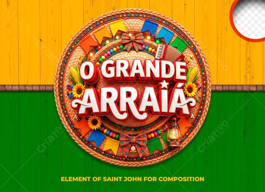 Selo 3D Arraial Festa Junina Circular PNG Transparente