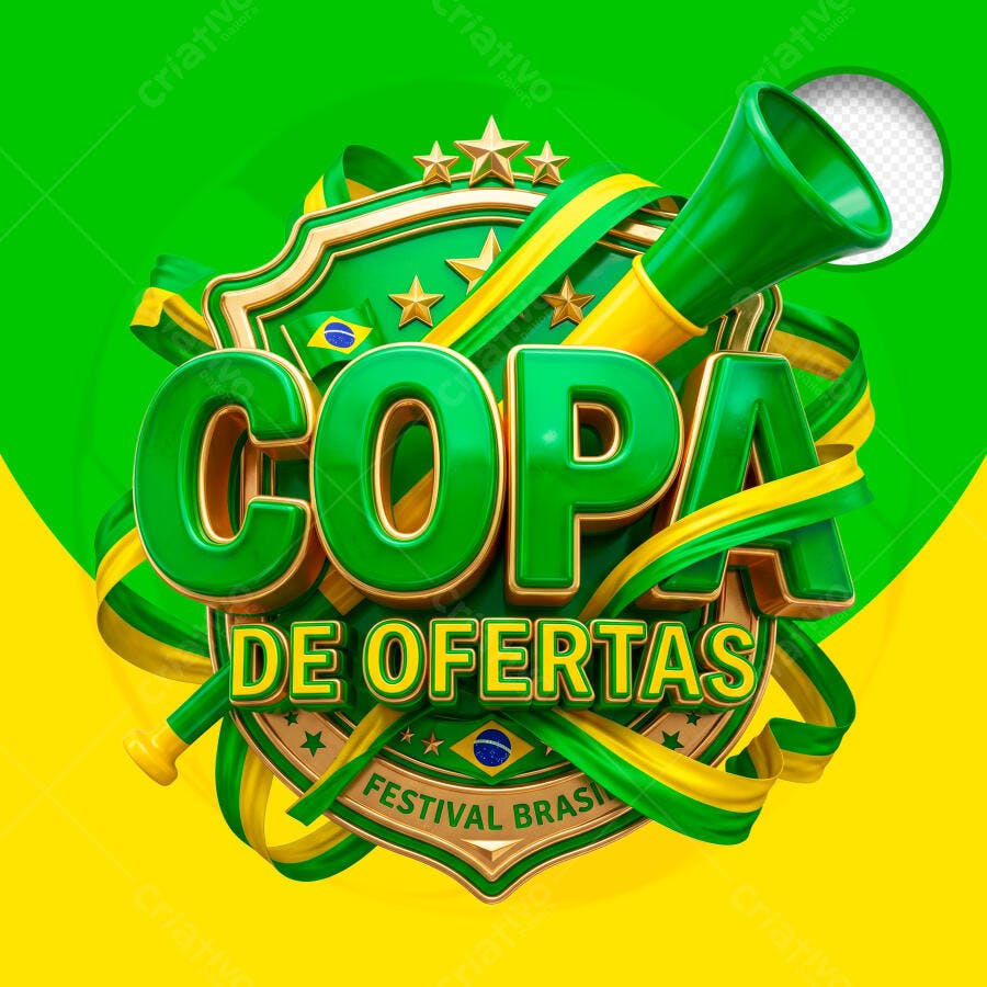 Selo 3D Copa de Ofertas Brasil Verde Amarelo PNG Transparente