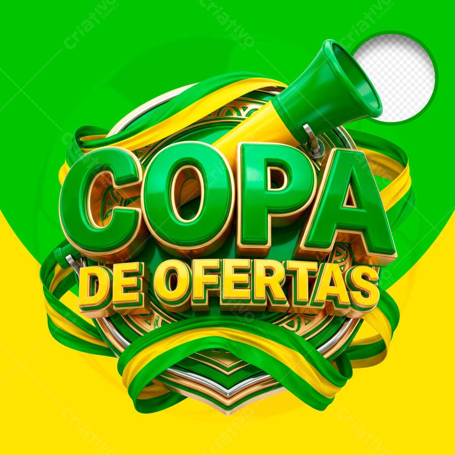 Selo 3D Copa de Ofertas Verde Amarelo PNG Transparente