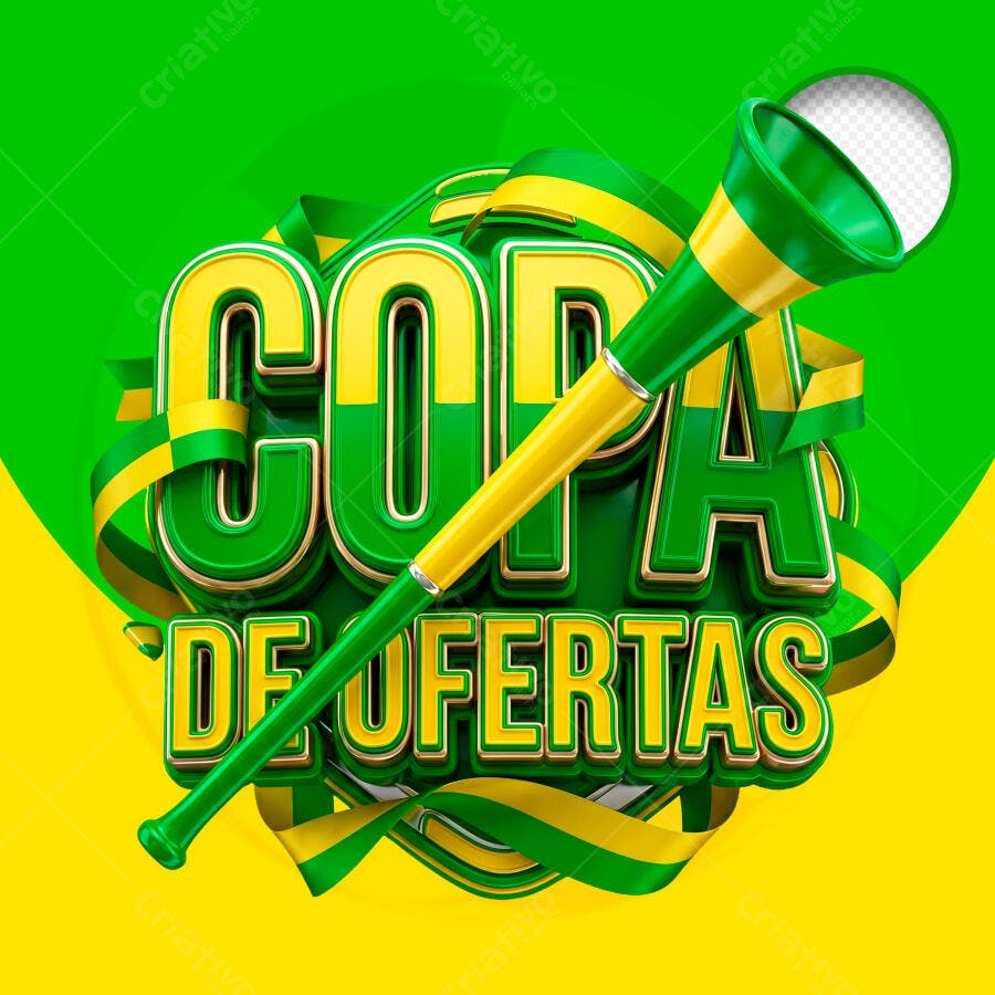 Selo 3D Copa de Ofertas Verde Amarelo Vuvuzela PNG Transparente