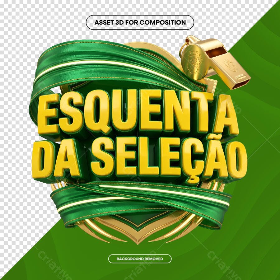 Selo 3D Esquenta da Seleção Verde e Dourado PNG Transparente