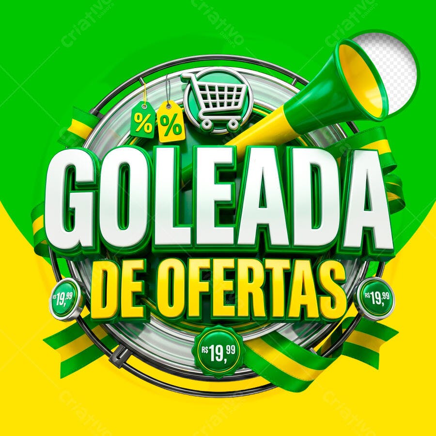 Selo 3D Goleada de Ofertas Promoção Verde Amarelo PNG