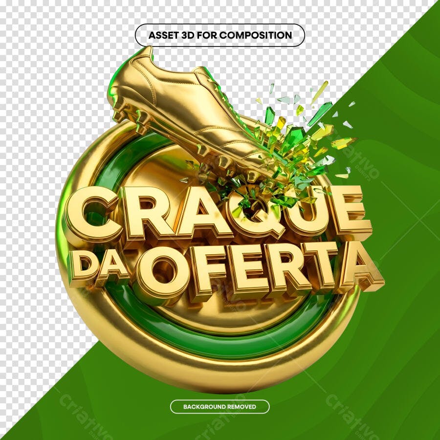 Selo 3D Oferta Craque Metalizado Dourado Verde PNG Transparente