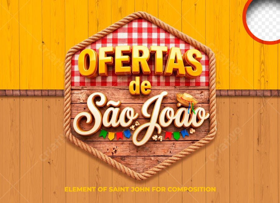 Selo 3D Ofertas de São João Hexagonal Fundo Transparente PNG