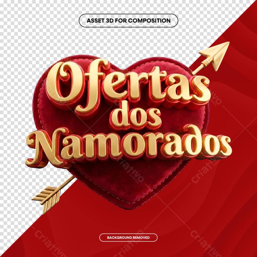 Selo 3D Ofertas Dia dos Namorados Coração Vermelho Dourado PNG Transparente