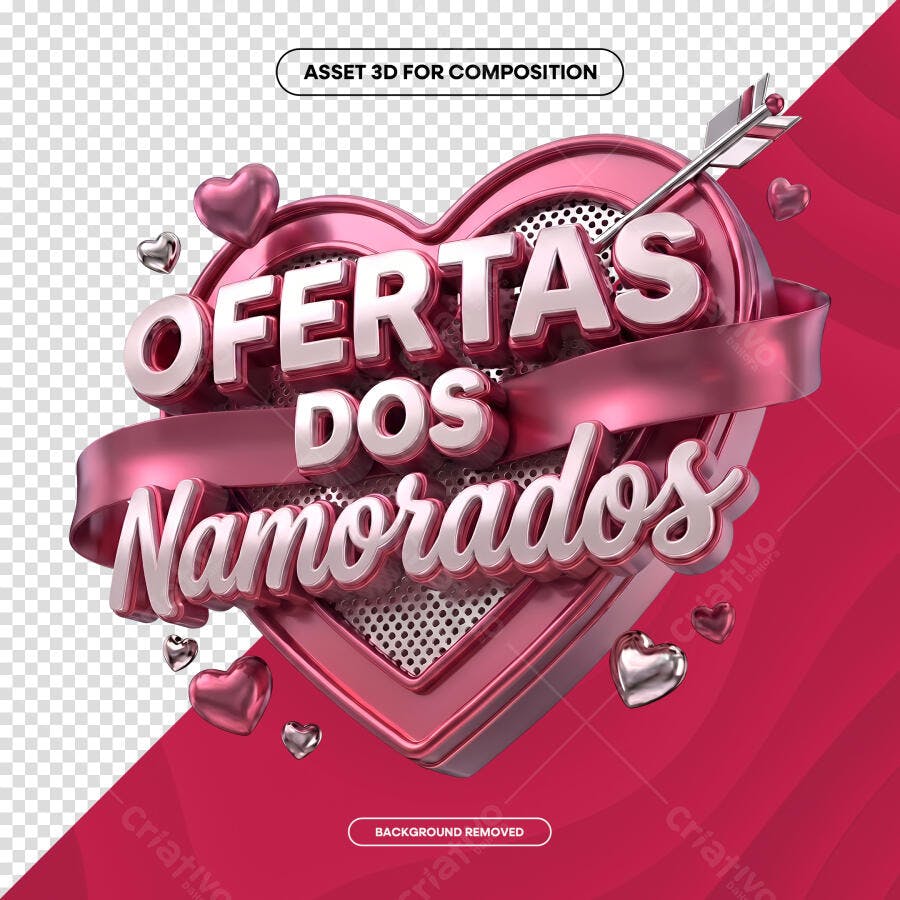 Selo 3D Ofertas Dia dos Namorados Rosa Metalizado PNG Transparente