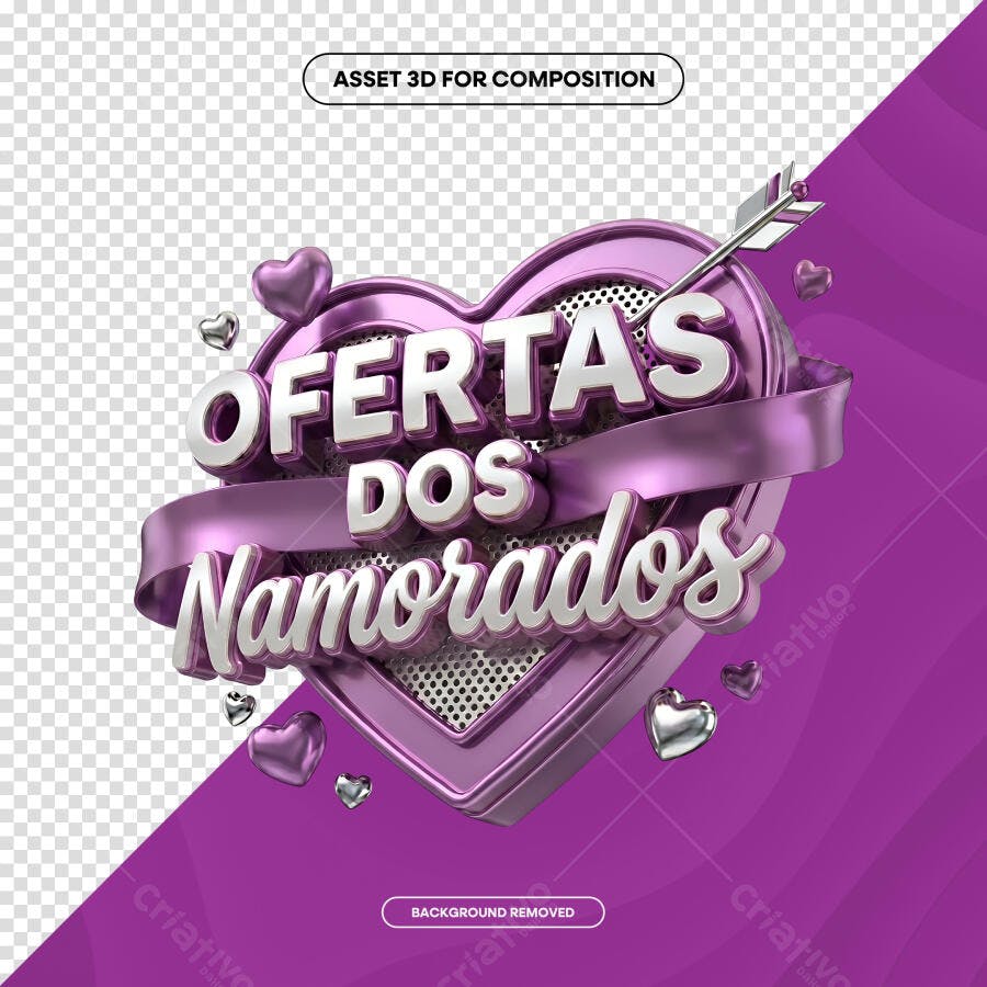 Selo 3D Ofertas Dia dos Namorados Roxo Metalizado PNG Transparente