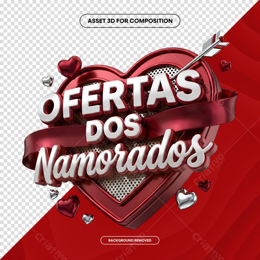 Selo 3D Ofertas Dia dos Namorados Vermelho Prata PNG Transparente