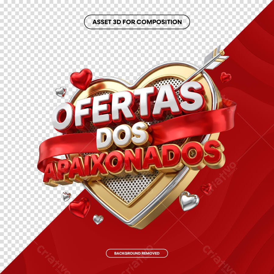 Selo 3D Ofertas dos Apaixonados Dourado e Vermelho PNG Transparente