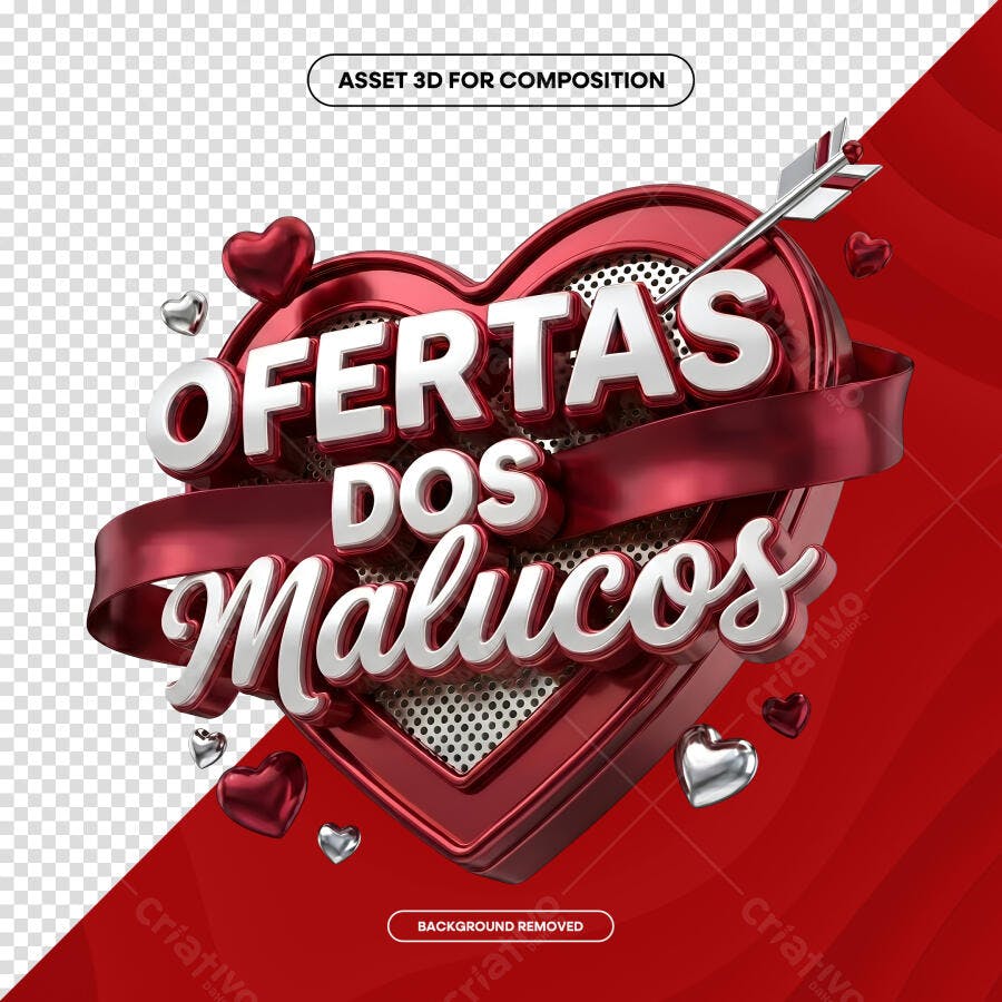 Selo 3D Ofertas dos Malucos Coração Vermelho PNG Transparente