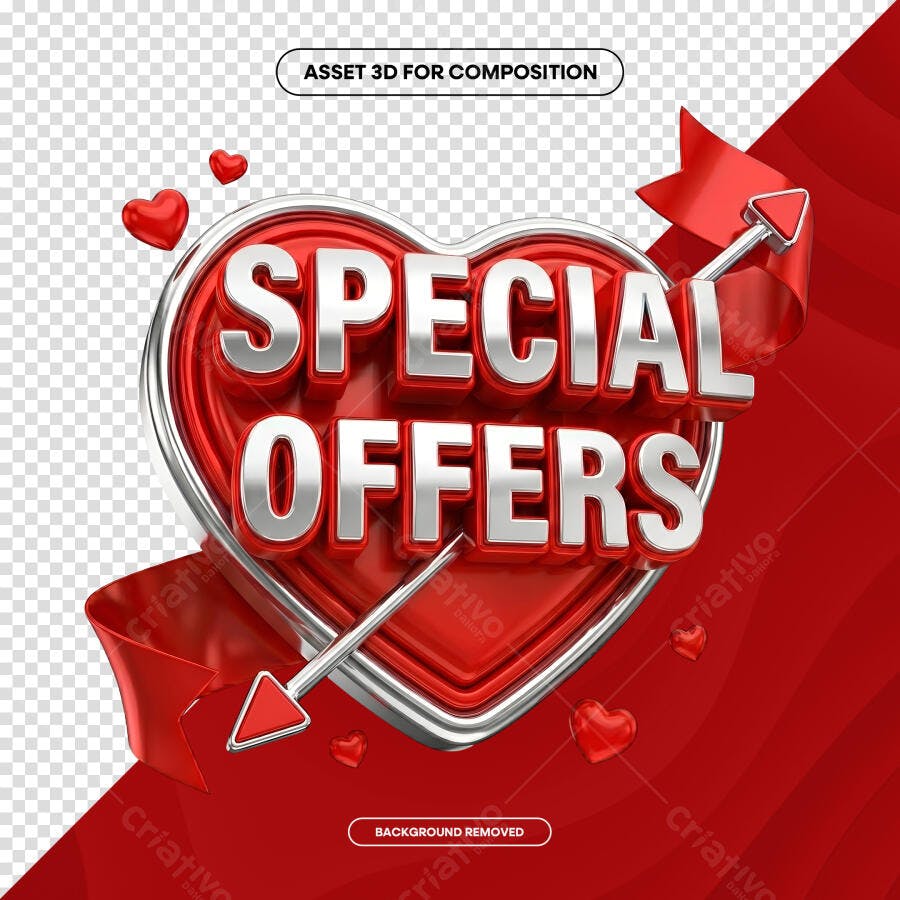 Selo 3D Ofertas Especiais Coração Vermelho Prata PNG Transparente