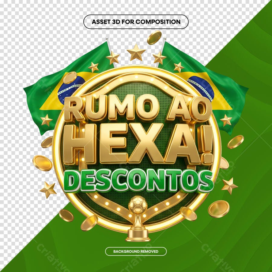 Selo 3D Promoção Rumo ao Hexa Dourado PNG Transparente