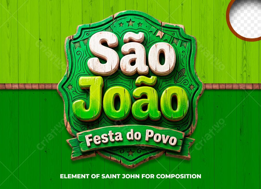 Selo 3D São João Festa do Povo Verde Madeira PNG Transparente