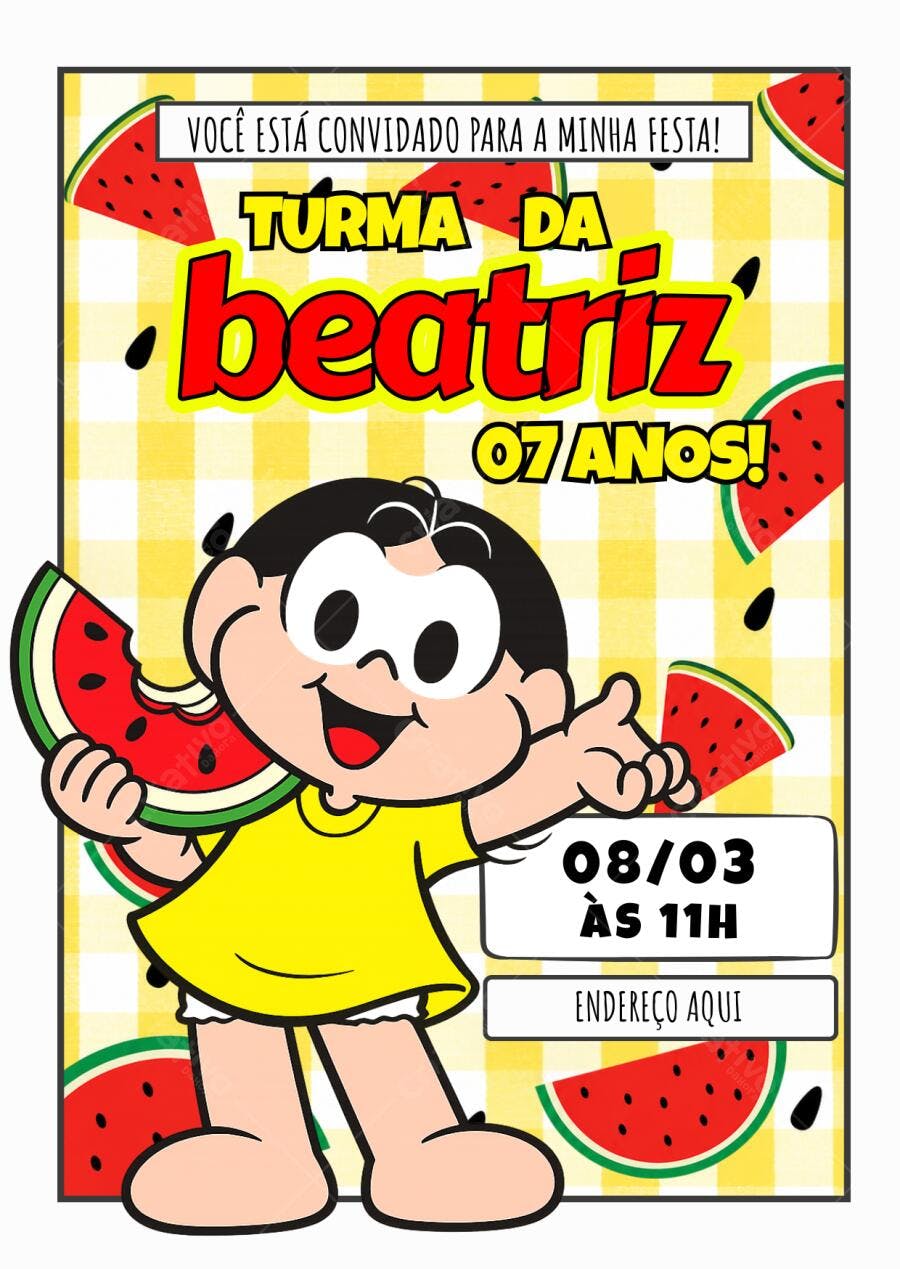 Convite Aniversário Magali Turma da Mônica 7 Anos Editável
