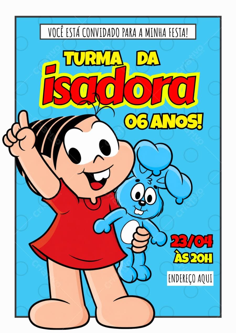 Convite Aniversário Turma da Mônica Mônica e Sansão 6 Anos Editável