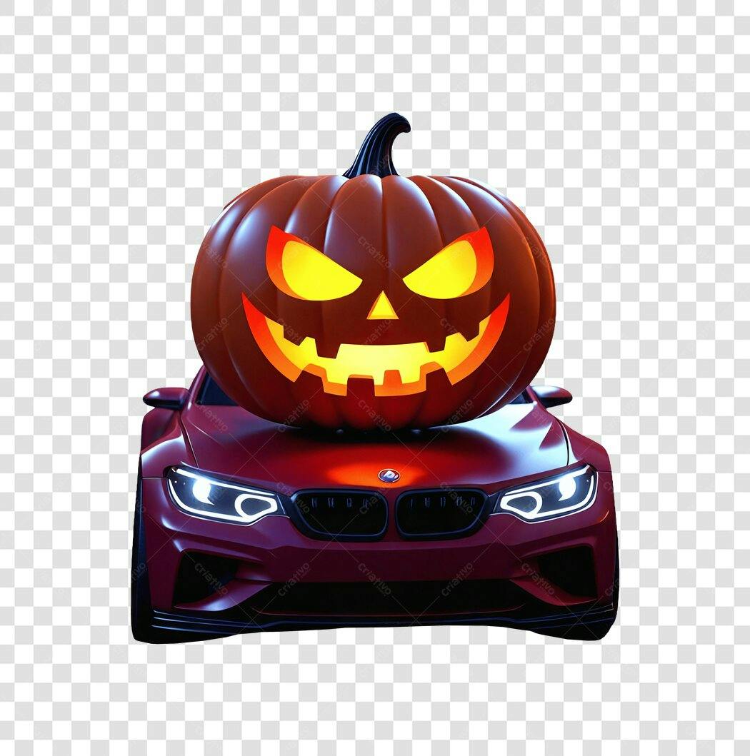 Elemento 3D Abóbora Halloween 31 Outubro Carro PNG Fundo Transparente