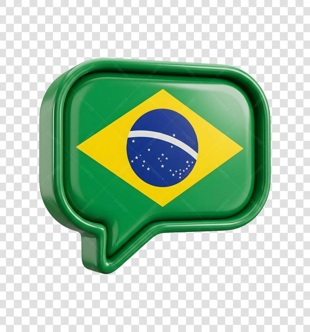 Elemento 3D Balão de Fala Bandeira Brasil PNG Fundo Transparente