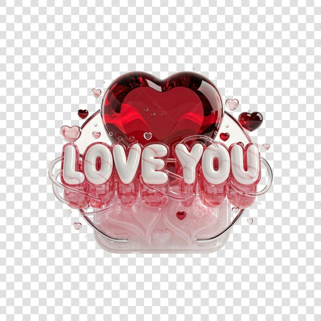 Elemento 3D Coração Love You Dia dos Namorados Junho PNG Fundo Transparente