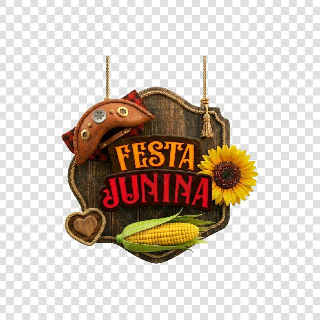 Elemento 3D Placa Festa Junina Junho PNG Fundo Transparente