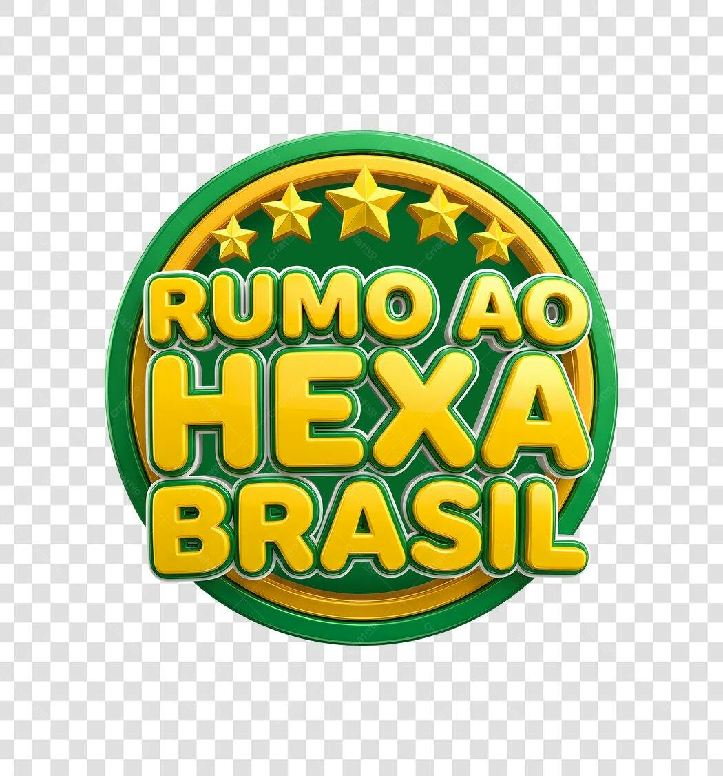 Elemento 3D Rumo ao Hexa Brasil Copa PNG Fundo Transparente