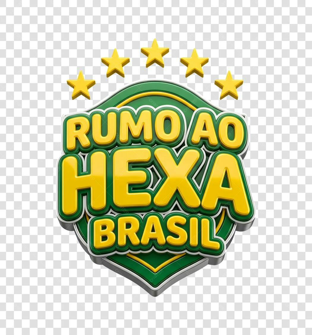 Elemento 3D Rumo ao Hexa Brasil Copa PNG Fundo Transparente
