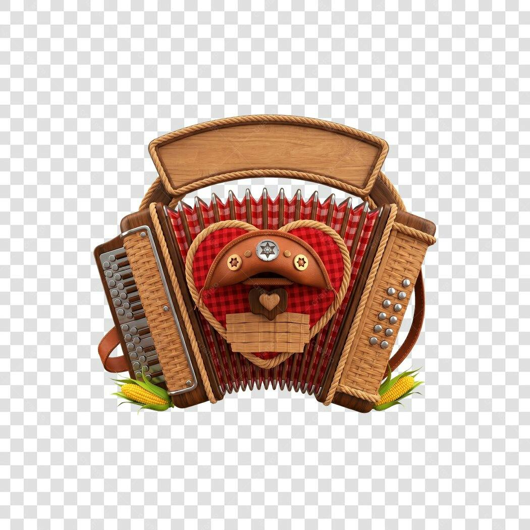 Elemento 3D Sanfona Festa Junina Junho PNG Fundo Transparente
