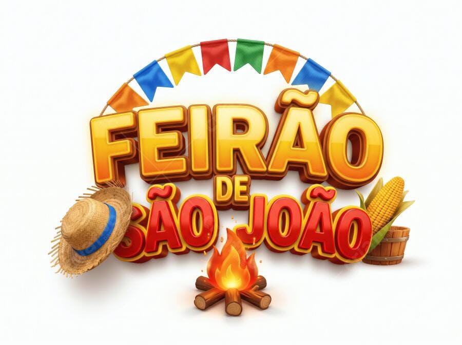 Feirão de São João Ilustração 3D Fogueira Chapéu Milho