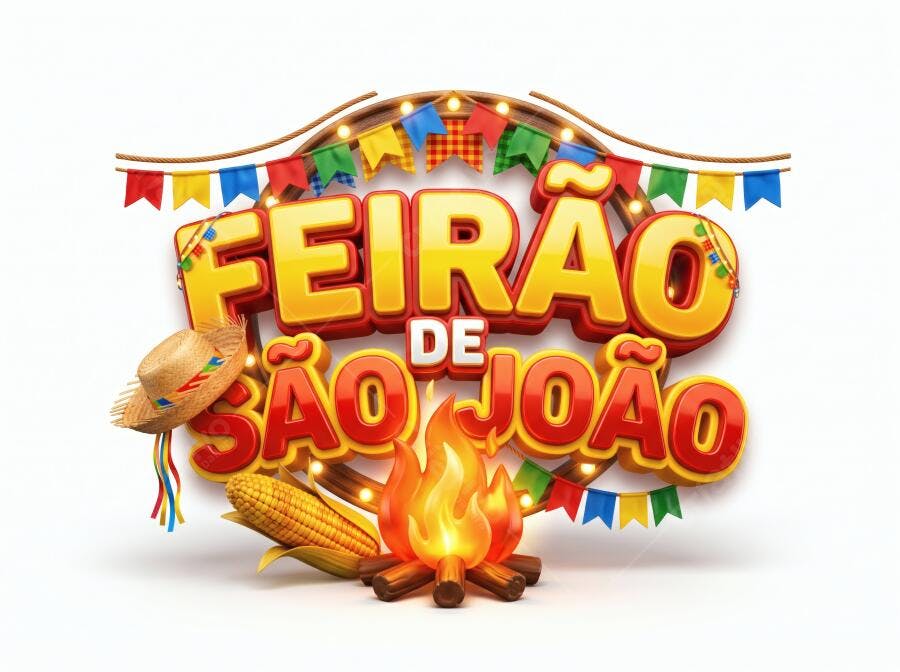Feirão de São João Ilustração 3D Fogueira Chapéu Milho