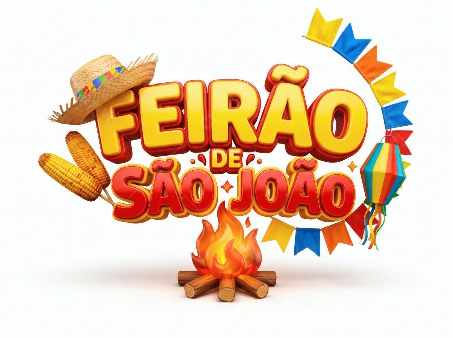 Feirão de São João Título 3D Festa Junina Elementos Típicos