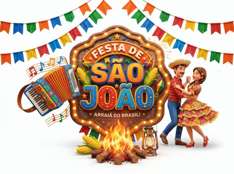 Festa de São João Arraiá do Brasil Ilustração 3D Casal Dançando