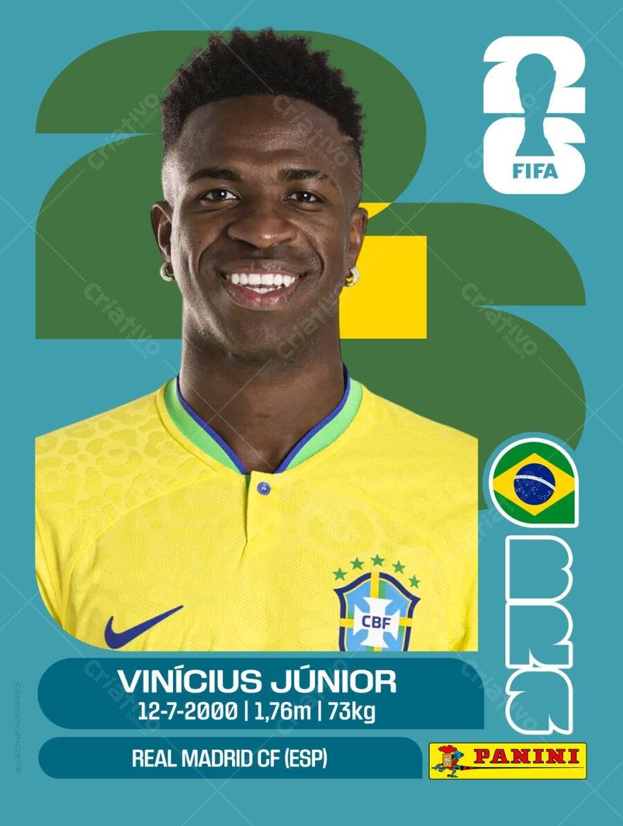 Figurinha Vinícius Júnior Copa do Mundo 2022 PSD Editável