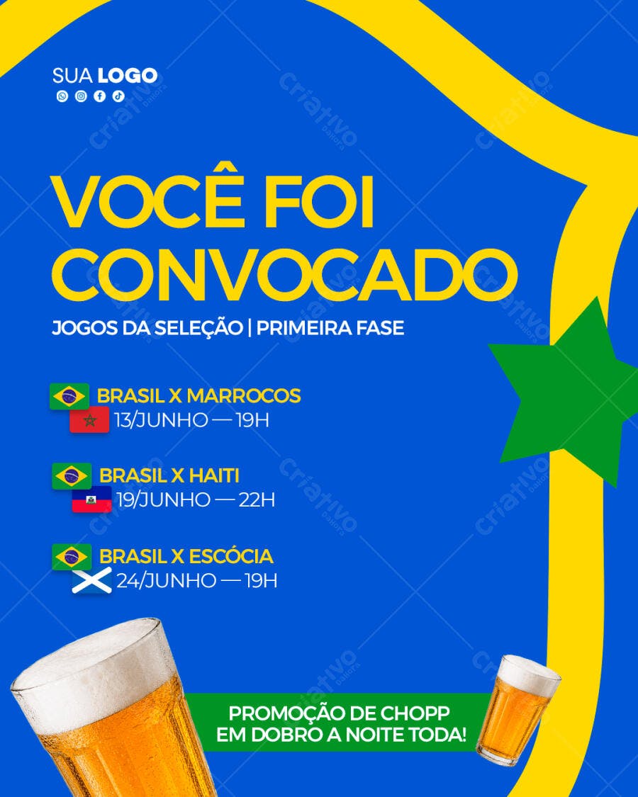 Flyer Jogos da Seleção Junho Bar Restaurante PSD Editável