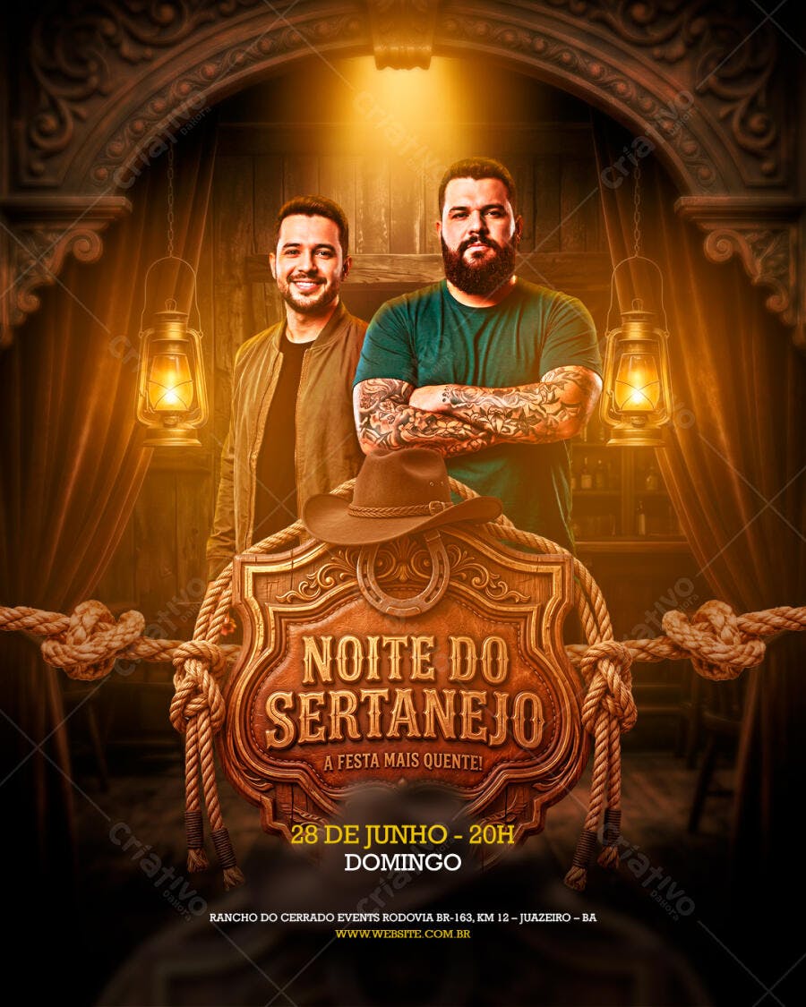 Flyer Noite do Sertanejo Junho Evento PSD Editável
