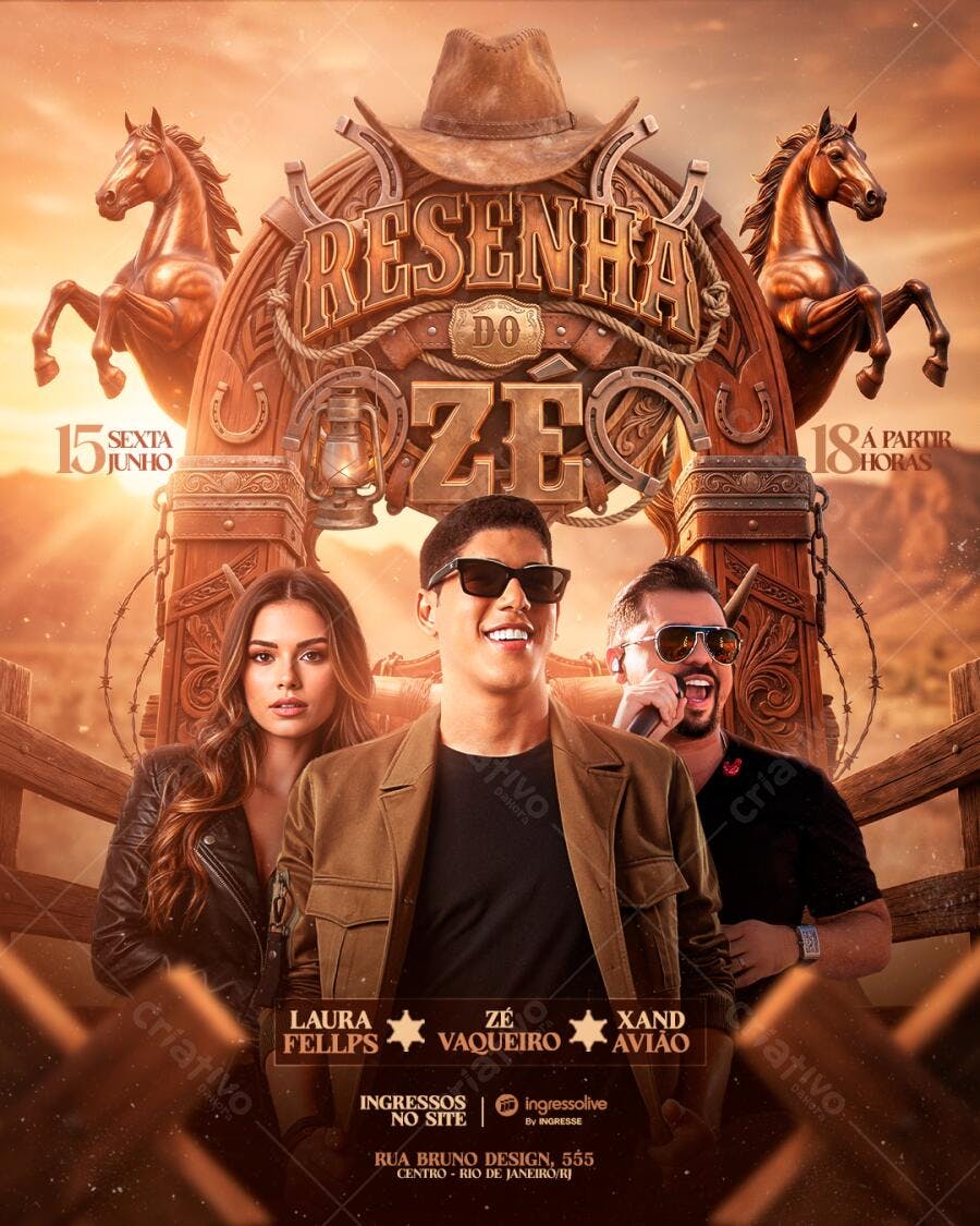 Flyer Resenha do Zé Festa Junina Rodeio PSD Editável