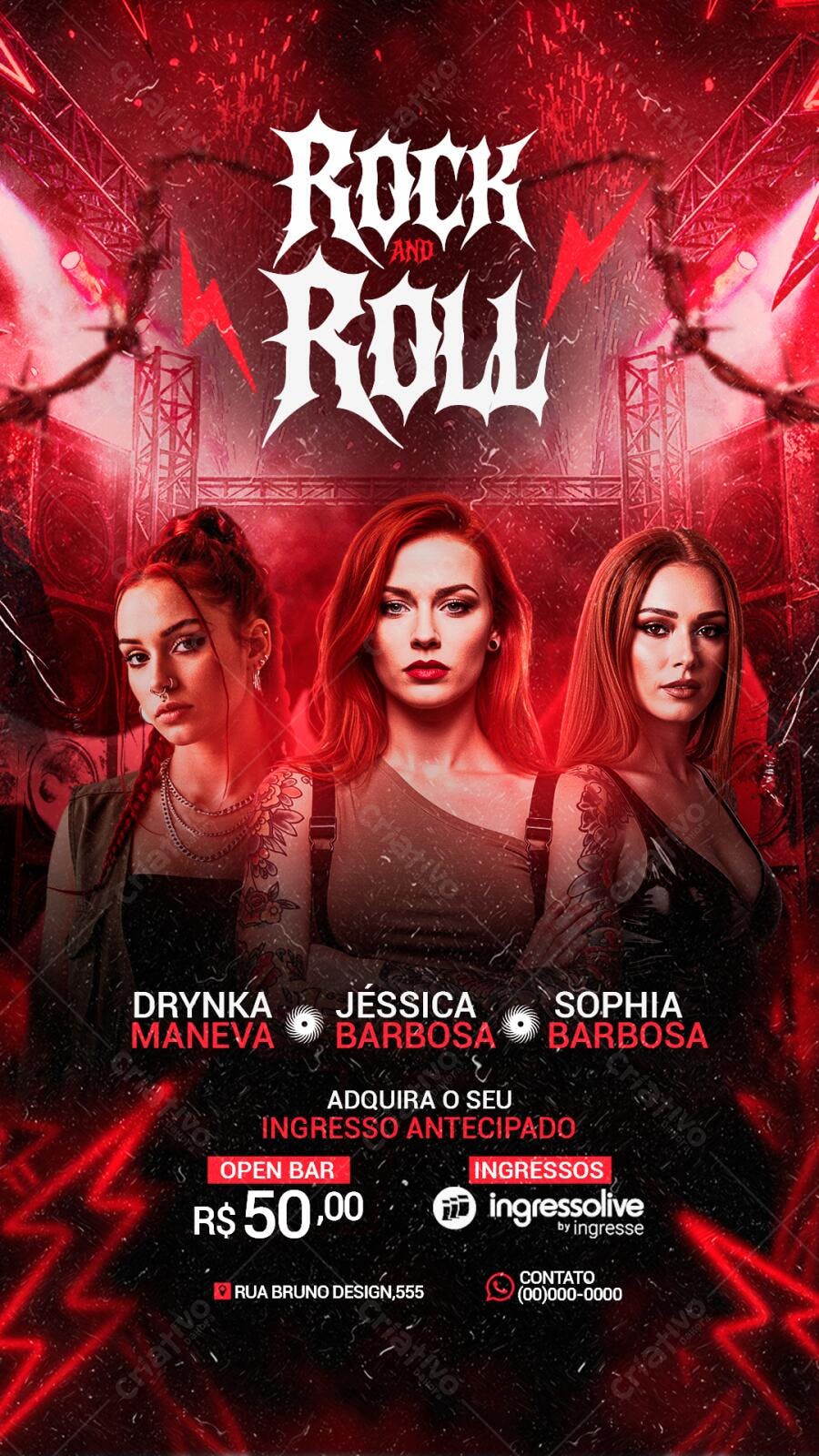 Flyer Rock and Roll Show Musical PSD Editável