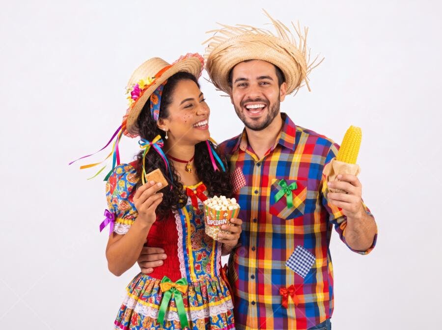 Foto Casal Alegre Festa Junina Trajes Típicos Sorrindo