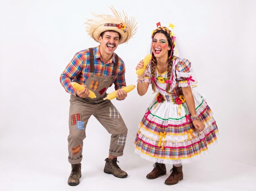 Foto Casal Caipira Feliz Celebrando Festa Junina São João