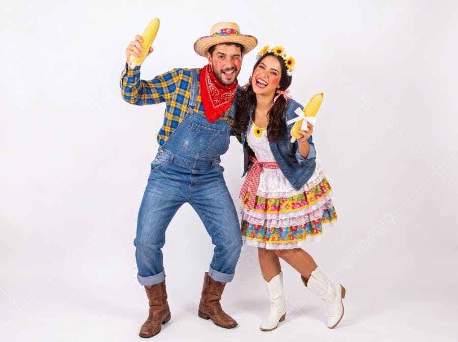 Foto Casal Caipira Feliz Festa Junina São João Milho