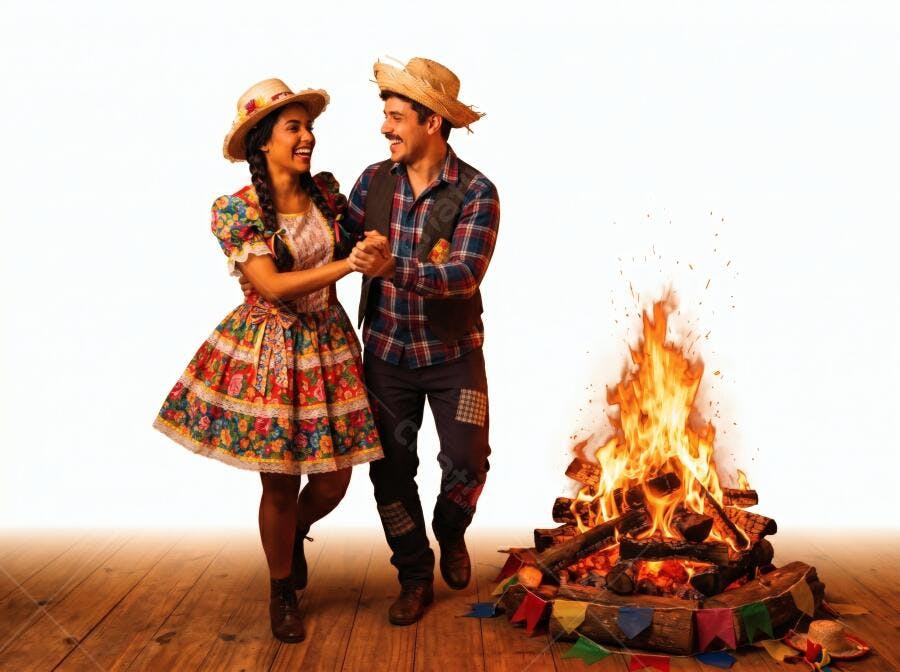 Foto Casal Dançando Festa Junina Arraial Fogueira