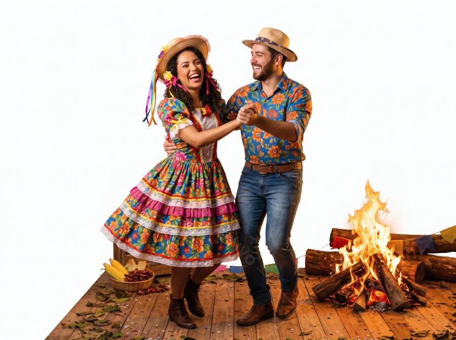 Foto Casal Dançando Festa Junina Fogueira Arraial