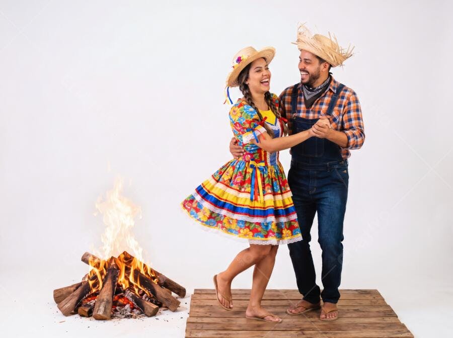 Foto Casal Dançando Festa Junina Fogueira São João