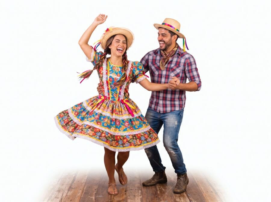 Foto Casal Dançando Festa Junina Trajes Típicos Alegres