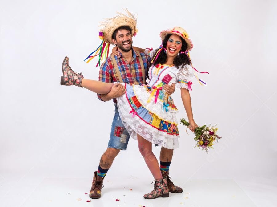 Foto Casal Sorrindo Festa Junina Arraial Traje Típico