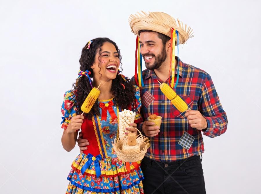 Foto Casal Sorrindo Festa Junina Milho Pipoca Arraial