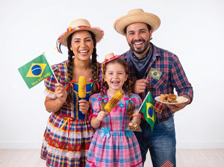 Foto Família Feliz Festa Junina São João Bandeiras Milho